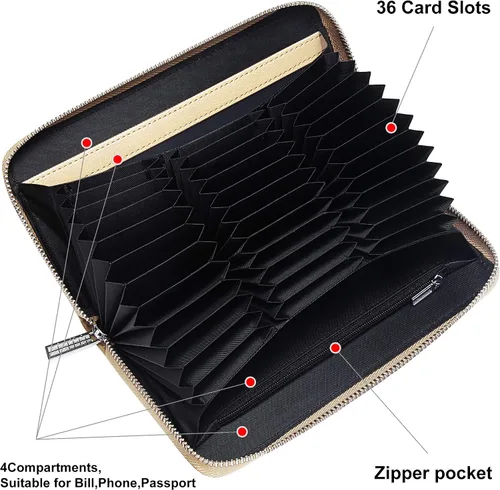 Vista 3 de OIDERY Cartera para tarjetas de crédito de gran capacidad para mujer, bloqueo RFID con correa extraíble