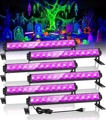 Vista 9 de Paquete de 2 barras de luz negra LED de 42W, luz negra con cable de 6 pies + interruptor + enchufe, suministros de fiesta de luces negras que