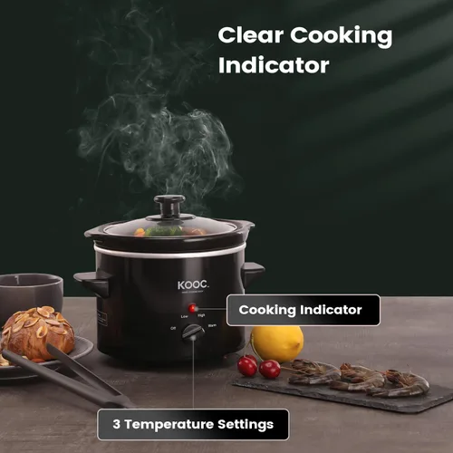 Vista 5 de KOOC Olla de Cocción Lenta Pequeña, 2 Cuartos, Forros Gratuitos Incluidos para Fácil Limpieza, Olla de Cerámica Mejorada, Temperatura Ajustable