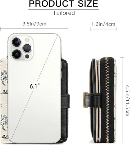 Vista 3 de GAEKEAO - Billetera pequeña para mujer con bloqueo RFID, de cuero vegano, plegable, con estampado floral, monedero con bolsillo con cremallera