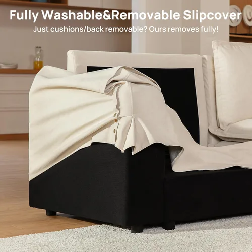 Vista 3 de Sofá modular lavable de gran tamaño de 89 pulgadas, sofá nube con funda totalmente extraíble, sofás seccionales para sala de estar, tela