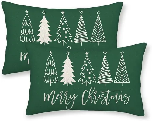 Vista 18 de Juego de 2 fundas de almohada de Navidad de 16 x 16 pulgadas, decoración de árbol de Navidad negro, fundas de almohada para exteriores, invierno