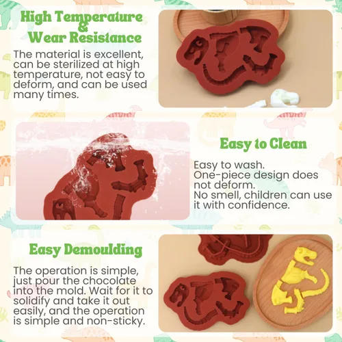 Vista 4 de Crethinkaty Moldes de silicona de dinosaurio para chocolate, huesos de dinosaurio, antiadherentes, de grado alimenticio, divertidos moldes