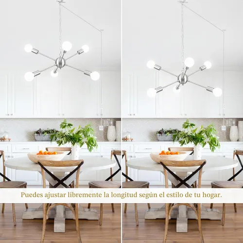 Vista 7 de Lámpara colgante enchufable, 6 luces colgantes con cable de enchufe de 16.4 pies e interruptor de encendido/apagado de níquel cepillado, lámpara