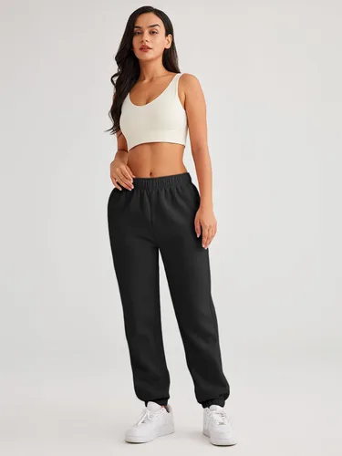 Vista 2 de AUTOMET - Pantalones deportivos holgados informales de forro polar para mujer, pantalones de jogging de talle alto, pantalones atléticos