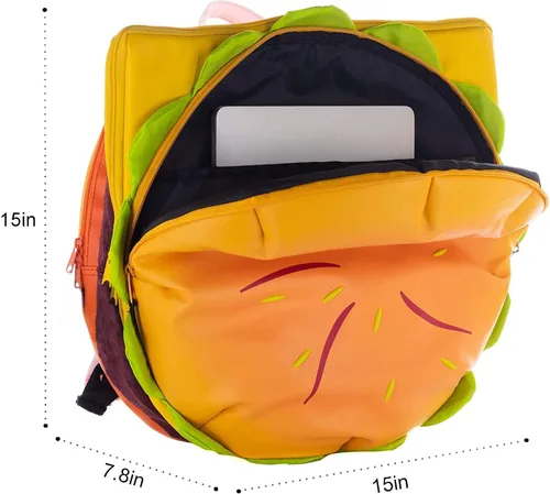 Vista 5 de Mochila de hamburguesa con queso, Amarillo, Estilo divertido y de dibujos animados