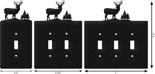 Vista 3 de SWEN Products Deer Wildlife - Cubierta para placa de pared (interruptor doble, negro)