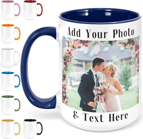Vista 14 de Taza de café con foto personalizada, 11-15 onzas, taza personalizada con imagen, texto y nombre, regalos personalizados para novio, novia, mejor