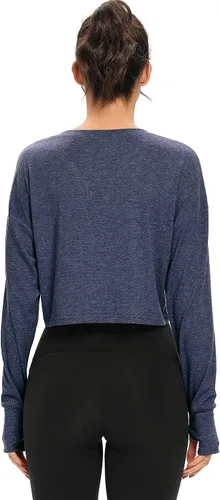 Vista 3 de Camiseta corta de manga larga para mujer, holgada, con agujero para el pulgar