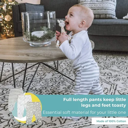 Vista 5 de Spasilk Paquete de 3 pantalones de algodón de poner con pies para bebés niños