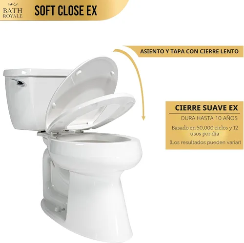 Vista 3 de Bath Royale Asiento de inodoro redondo de cierre suave con tapa BR500-00 blanco, cómodo, duradero, resistente, resistente a las manchas y fácil