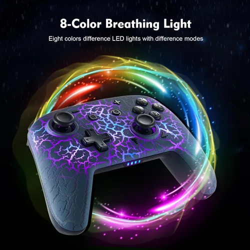 Vista 3 de Switch Controller with Hall Joystick, Wireless Switch Pro Controller for SwitchSwitch LiteSwitch OLED, 8 Colors Adjustable LED Wireless Remote