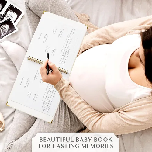 Vista 8 de Libro de recuerdos de bebé para niños y niñas – Libro atemporal para bebés de 5 años – Libro de recortes de diario neutro o álbum de fotos
