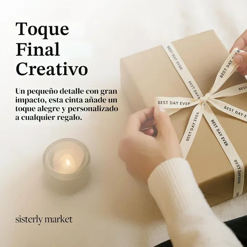 Vista 7 de Cinta de algodón en espiga personalizada, cinta de regalo natural de 5/8 pulgadas con frase impresa Best Day, 10 yardas El mejor día de la historia
