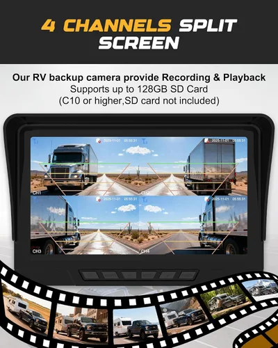 Vista 5 de RETRUE Cámara de respaldo para remolque, cámara de respaldo inalámbrica con monitor de 7 pulgadas 1080HD, IP68 resistente al agua 170 ° visión