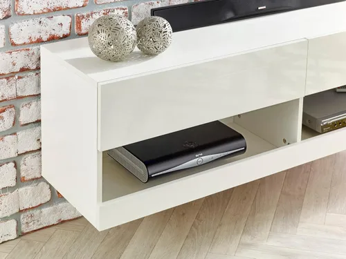 Vista 6 de MMT Furniture Designs Ltd Soporte de TV con luz LED azul de 55 pulgadas, soporte de TV brillante flotante montado en la pared, estante de TV