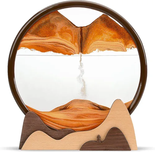Vista 7 de BelaRola Arte de arena móvil para adultos, imagen de paisaje de arena de movimiento líquido con base de madera de gran pared, decoración