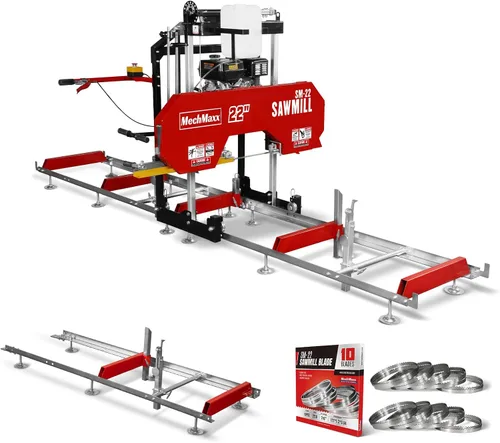 Vista 29 de MechMaxx Aserradero portátil de 18'', motor de gasolina DUCAR 212cc 7HP, ancho de tablero de 15'' y grosor de tablero de 7'', longitud de pista