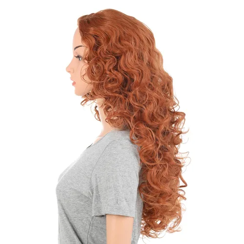 Vista 3 de Peluca de cabello largo rizado, ondulado, de cabeza completa OneDor de Halloween, disfraces y postizos para fiestas