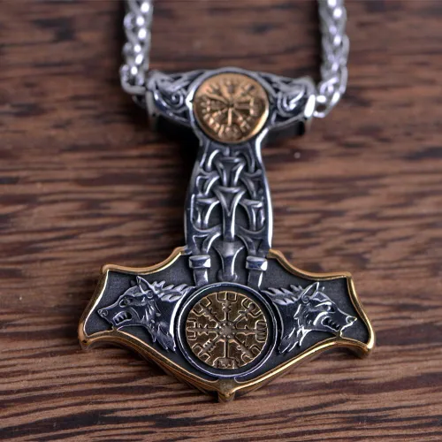 Vista 4 de Collar de martillo de Thor vikingo nórdico Mjolnir para hombre, joyería de talismán