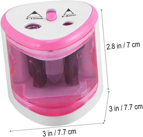Vista 2 de NUOBESTY Sacapuntas eléctrico, sacapuntas de doble agujero, adorable sacapuntas con pilas, sacapuntas para el aula, estudiantes, papelería