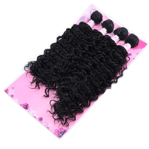 Vista 3 de FRELYN Onda profunda paquetes rizado pelo sintético armadura paquetes color negro 16 18 18 20 pulgadas 4 piezas/paquete alta temperatura resistente