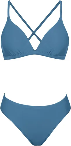 Vista 4 de CUPSHE - Conjunto de bikini de dos piezas para mujer traje de baño con cuello en V, bajo con diseño cruzado, tirantes delgados y atadura trasera