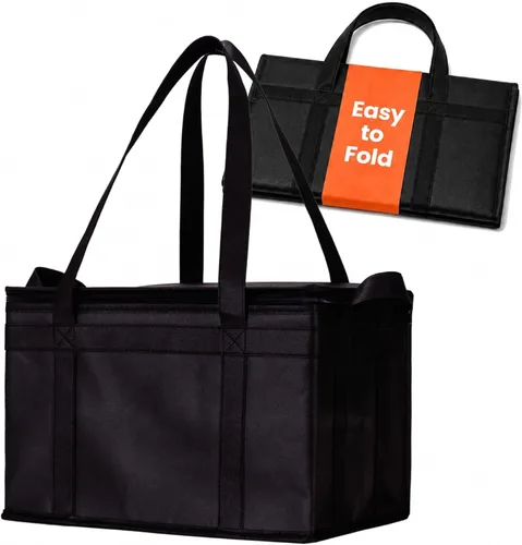 Vista 43 de Bolsa térmica XXL aislada y calentador de alimentos para entrega y compras de comestibles con parte superior con cremallera, color negro