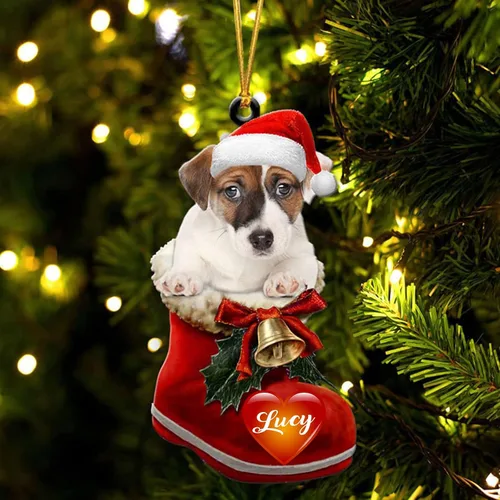 Vista 34 de Adorno de Navidad de perro afgano en bota de Papá Noel, adorno de nombre de perro personalizado, regalo para amante de los perros, decoración