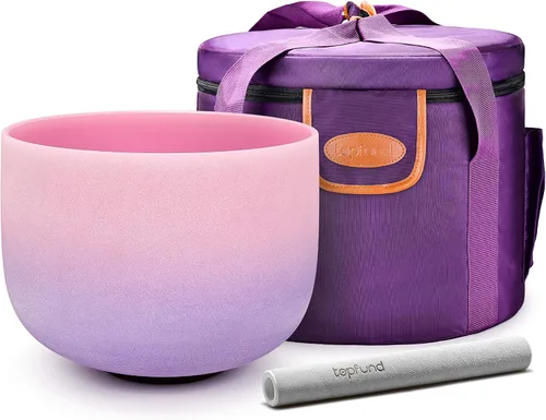 Vista 19 de TOPFUND 528 Hz Solfeggio Crystal Singing Bowl 8 inch with Heavy Duty Carrying Case and Suede Mallet