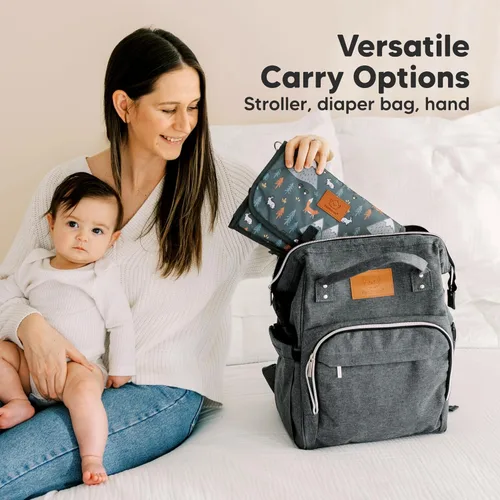 Vista 5 de KeaBabies Cambiador portátil de pañales - Gran cambiador de bebé impermeable, compacto para viajes, bolsillos funcionales para accesorios esenciales
