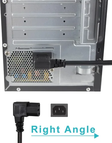 Vista 5 de Cable de alimentación de computadora en ángulo recto de 3 pies, enchufe NEMA 5-15 a cable de alimentación IEC C13, cable de alimentación universal
