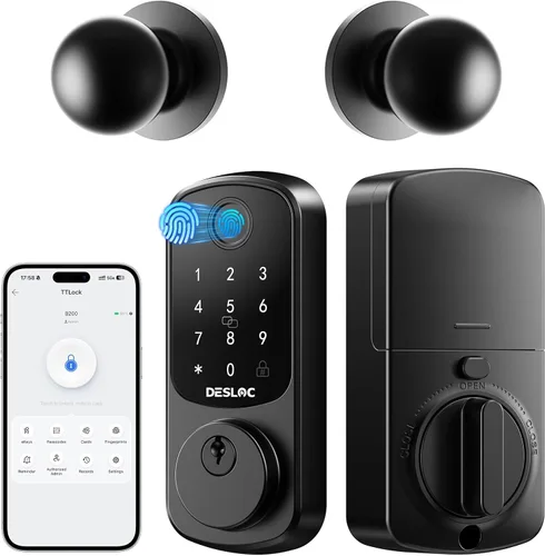 Vista 17 de DESLOC Cerradura de puerta inteligente de huella dactilar B200, cerrojo de Negro