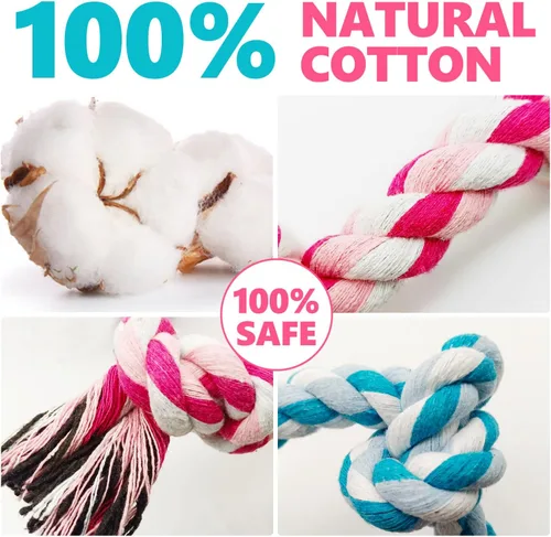 Vista 2 de Juguetes de cuerda para perros, juguete de cuerda masticable para perros medianos y pequeños, limpieza de dientes de gato, cachorro, cuerda