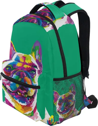Vista 3 de Mochila escolar Bulldog Francés Adolescentes Niñas Niños Bolsa de viaje