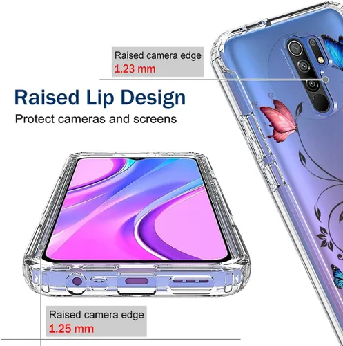Vista 2 de Funda para Redmi 9/Redmi 9 Prime/Poco M2, carcasa rígida de protección de diseño floral de cuerpo completo + TPU a prueba de golpes con protector