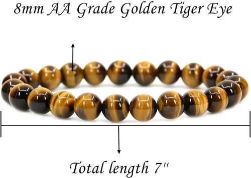 Vista 3 de CCBFY Pulsera elástica hecha a mano con gemas de ojo de tigre de 0.315in, cuentas redondas de 7 pulgadas, unisex