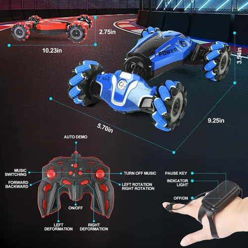 Vista 6 de Coche RC, auto de acrobacias con gestos RC, auto multifuncional de control remoto de deformación rotativa, regalos de cumpleaños para niños de 3 a