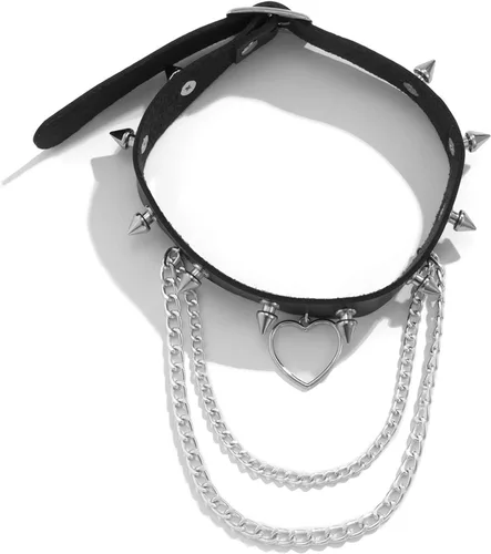 Vista 3 de Collar con colgante para mujer, collar de moda para adolescentes, gargantilla, remaches, amor gótico, corazón suave para mujer, cadena de cuello