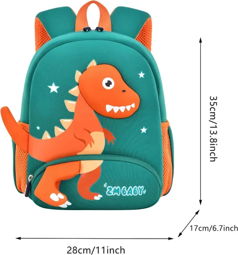 Vista 2 de PXLVR Mochila infantil para niños de 3 a 6 años, mochila de jardín de infantes de dinosaurio para niños y niñas, mochila preescolar, Verde1, Classic