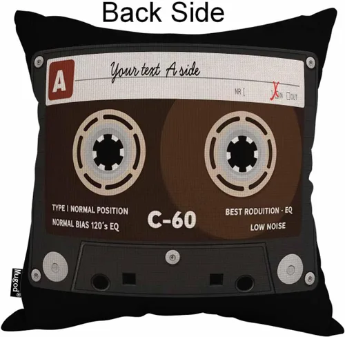 Vista 2 de Mugod Funda de cojín de cassette de audio retro, tocadiscos de música de bajo ruido de los años 80, cinta de plástico de algodón y lino, funda