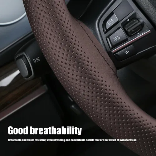 Vista 2 de Funda de cuero transpirable para volante, 14.9 pulgadas para automóvil, camión, SUV (café #1101)