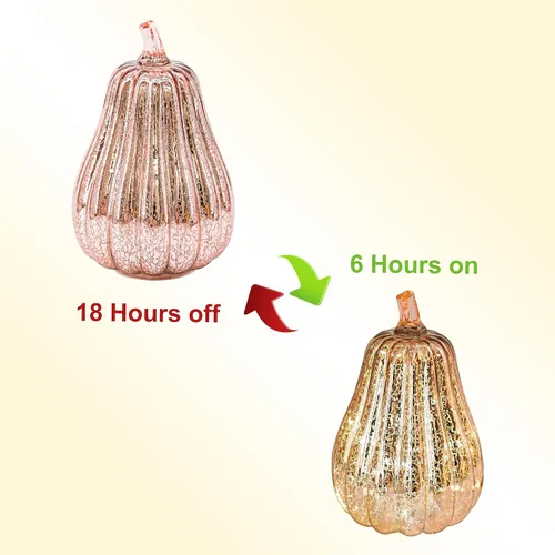 Vista 5 de Romingo Luz de calabaza de cristal de mercurio con temporizador para decoraciones de calabaza de Halloween, decoración de otoño y Acción de Gracias