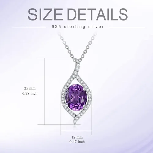 Vista 5 de Natural Amethyst Necklace 925 Sterling Silver Authentic Gemstone Purple February Birthstone Pendant Jewelry Gift for Women Girls