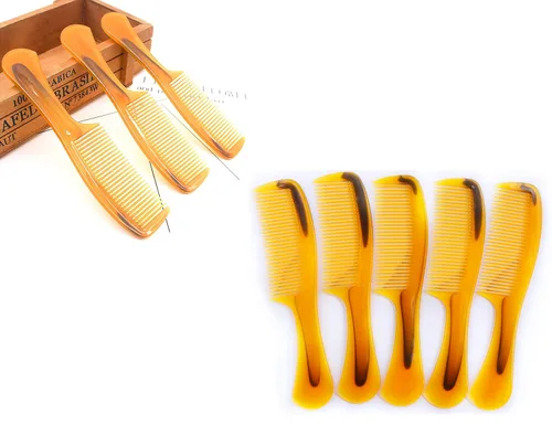 Vista 2 de LBY Peine para el cabello, paquete de 5 unidades, 16 cm (6.3"), peine de mango redondo, peine para el cuidado del cabello, plástico, amarillo