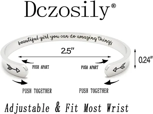 Vista 9 de Dczosily Pulseras inspiradoras para mujer, de acero inoxidable, grabadas, con mantra motivacional, regalos personalizados para mamá, hija, hermana