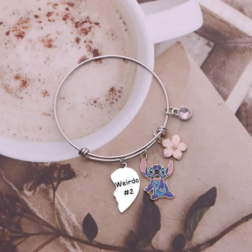 Vista 5 de KTENME Regalo de Stitch para mujeres y niñas, 2 pulseras con dijes Weirdo1 Weirdo2, joyería para amigos, mejores hermanas, colegas, amantes