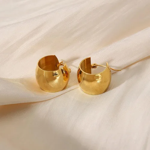 Vista 18 de Aretes de aro gruesos de oro para mujer, chapados en oro de 14 quilates, aretes de aro triple, hipoalergénicos, a la moda, aretes de aro gruesos
