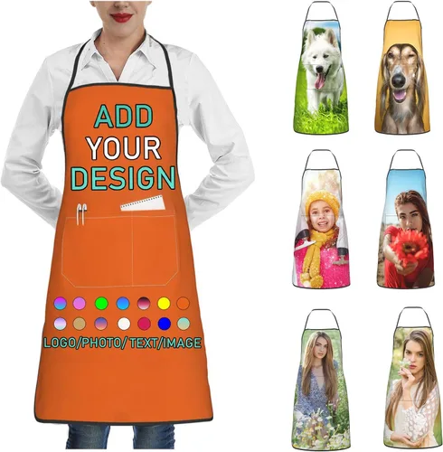 Vista 9 de Delantal personalizado con 2 bolsillos, personalizable con nombre, texto, logotipo, foto, cocina, horneado, delantal de cocina para mujeres y hombres