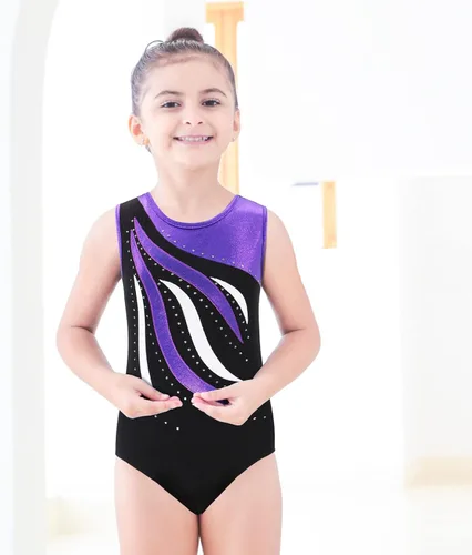 Vista 2 de BAOHULU Leotardos de gimnasia para niñas con bordado de purpurina